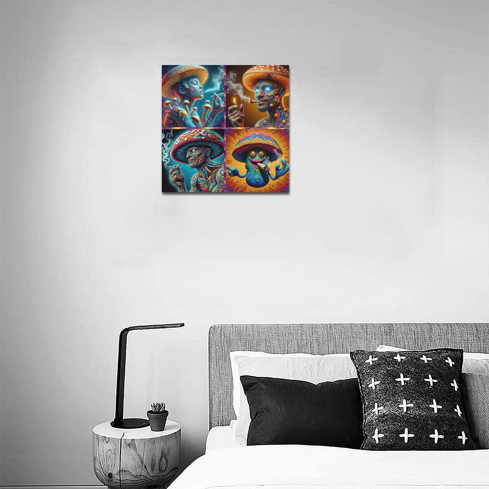 "Toking Psychedelic Mushroom People" Canvas Print 16” X 16”