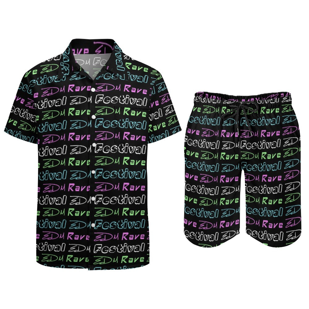 “EDM Rave Festival” Men’s Rave Outfit – Lounge Shirt and Beach Shorts