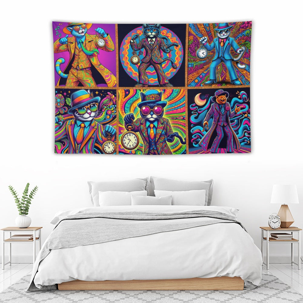 “Psychedelic Zoot Suit Cats” Wall Tapestry 60"x 40"