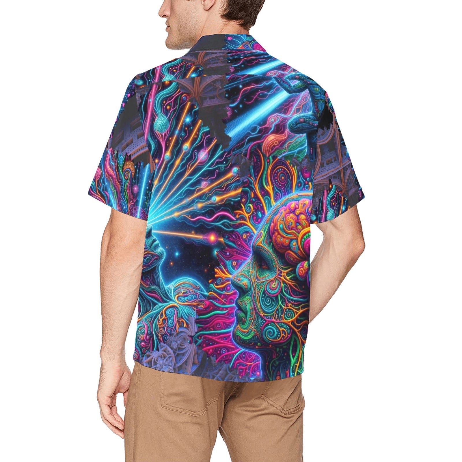 "Neon Neuron Men Connecting” Men’s Festival Lounge Shirt