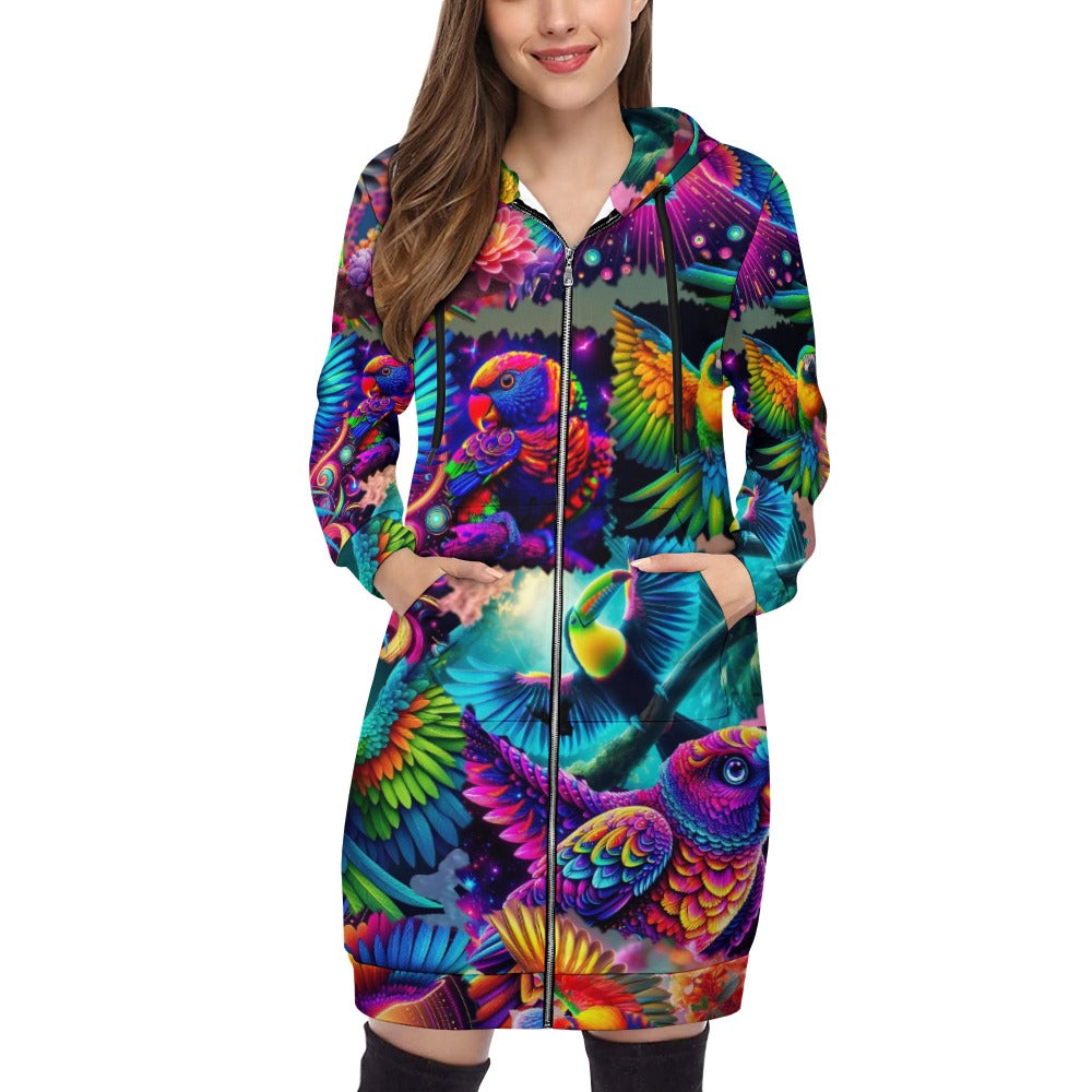 “Neon Aviary” Women's Long Hoodie
