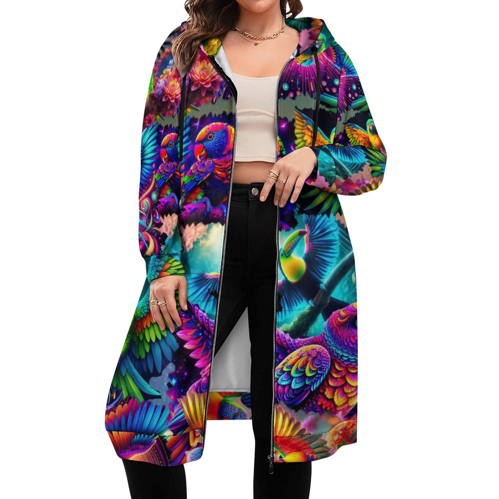 “Neon Aviary” Women's Long Hoodie