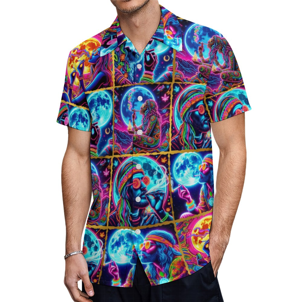 “Moonlight Toking” Men’s 100% Polyester Short Sleeve Lounge Shirt