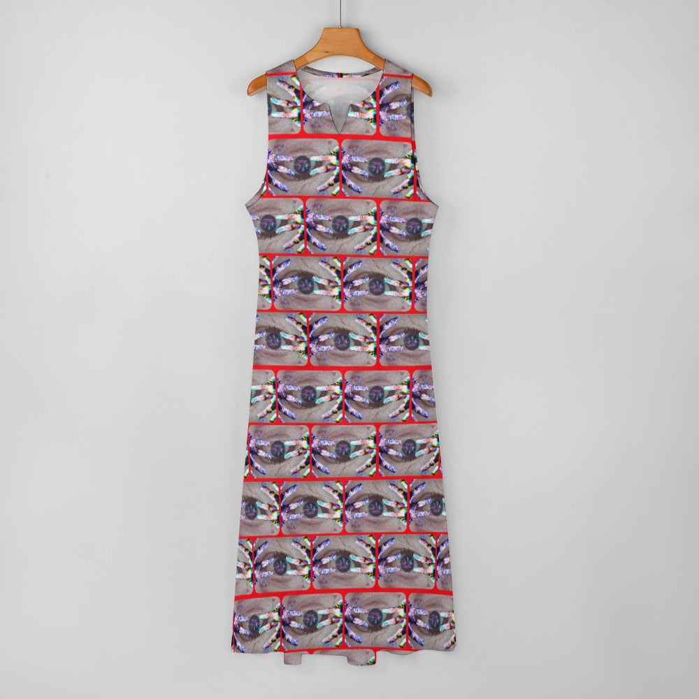 "Eye High" Long Sleeveless Dress - Red