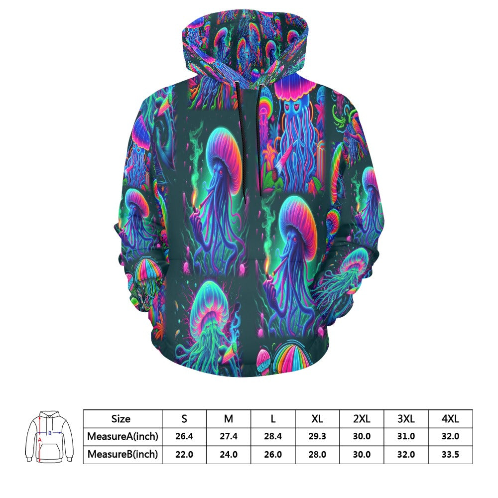 “Psychedelic Toking Jellyfish“ Men's Hoodie – Sizes S- 4XL