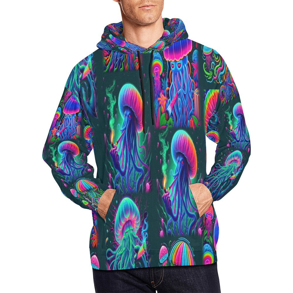 “Psychedelic Toking Jellyfish“ Men's Hoodie – Sizes S- 4XL