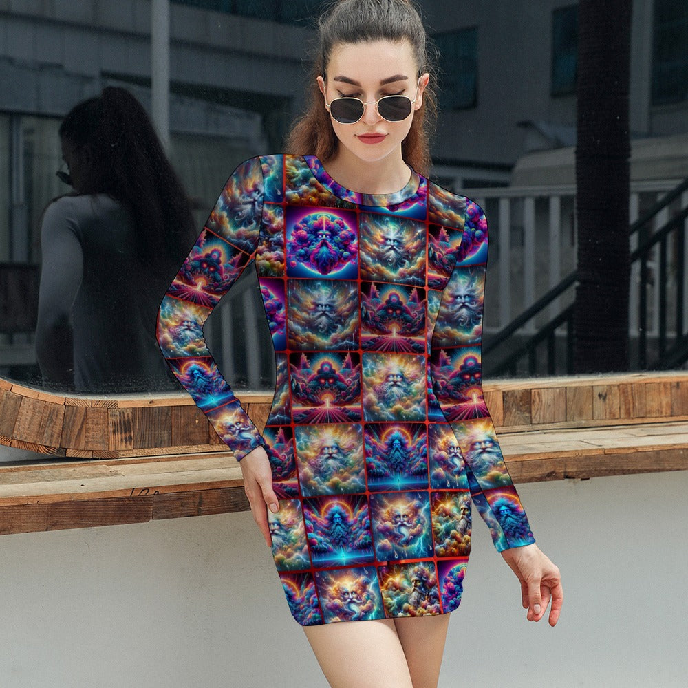 “Storm Clouds of God” Women's Elegant Long Sleeve Skinny Dress