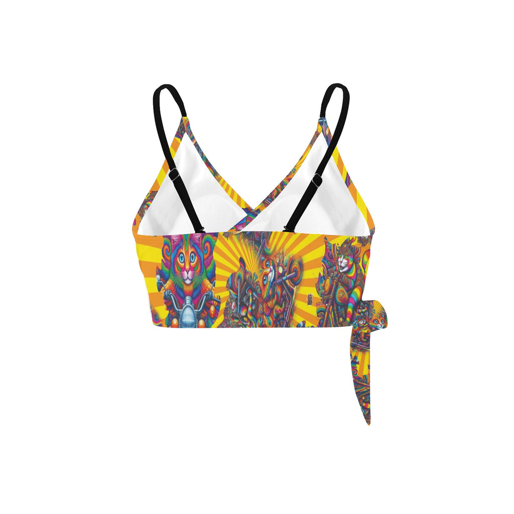 "Psychedelic Cats on Motorcycles" Festival Side Knot Bikini Top