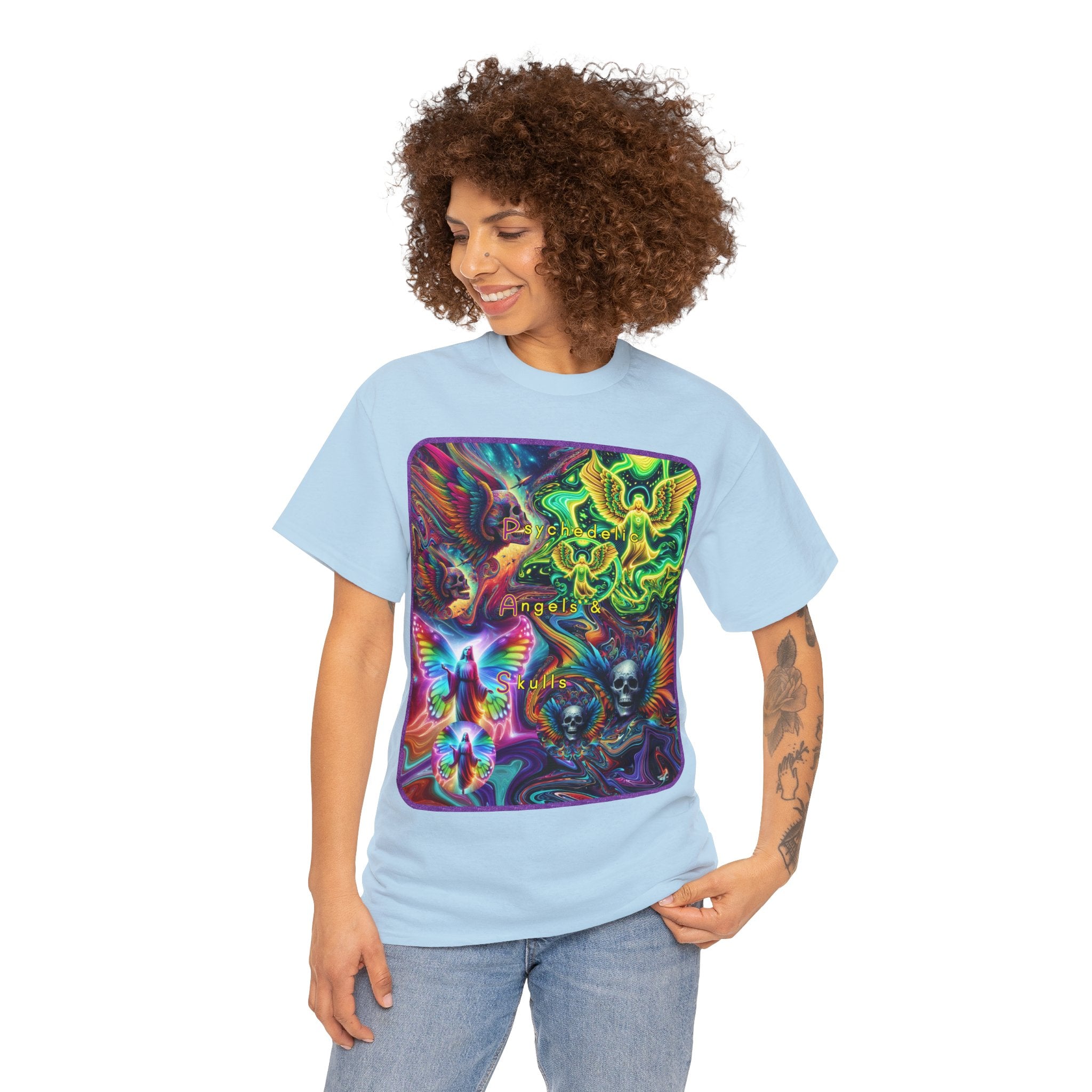 “Psychedelic Angels & Skulls” Heavy Cotton Tee