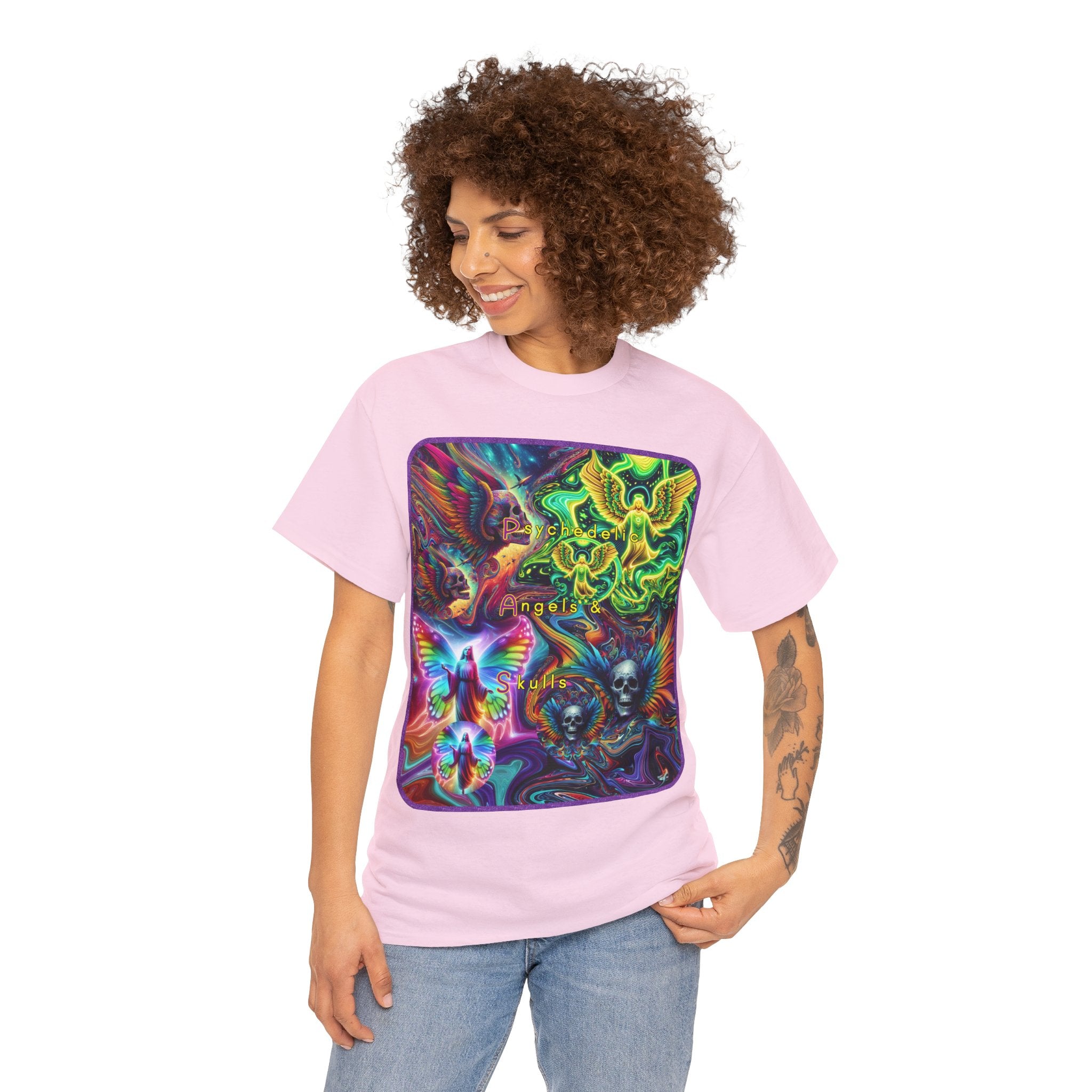 “Psychedelic Angels & Skulls” Heavy Cotton Tee