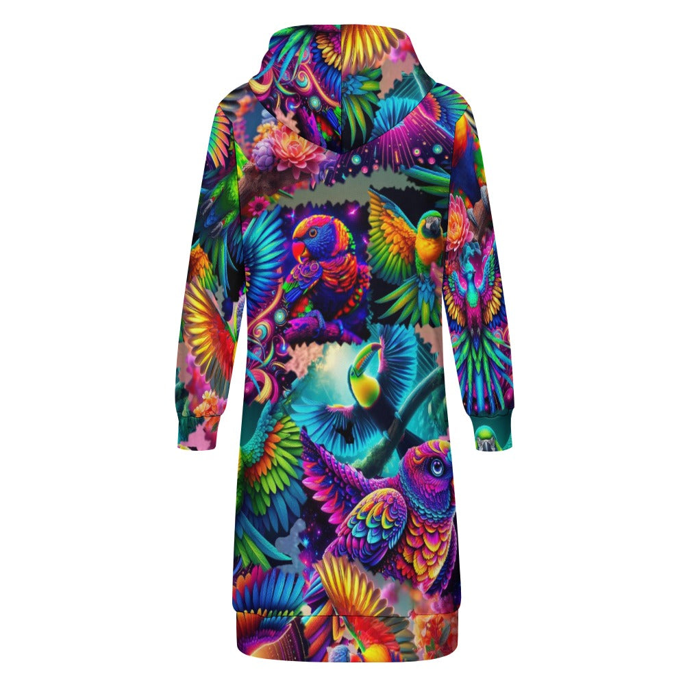 “Neon Aviary” Women's Long Hoodie