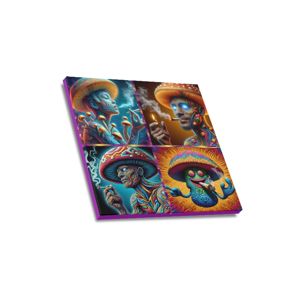 "Toking Psychedelic Mushroom People" Canvas Print 16” X 16”