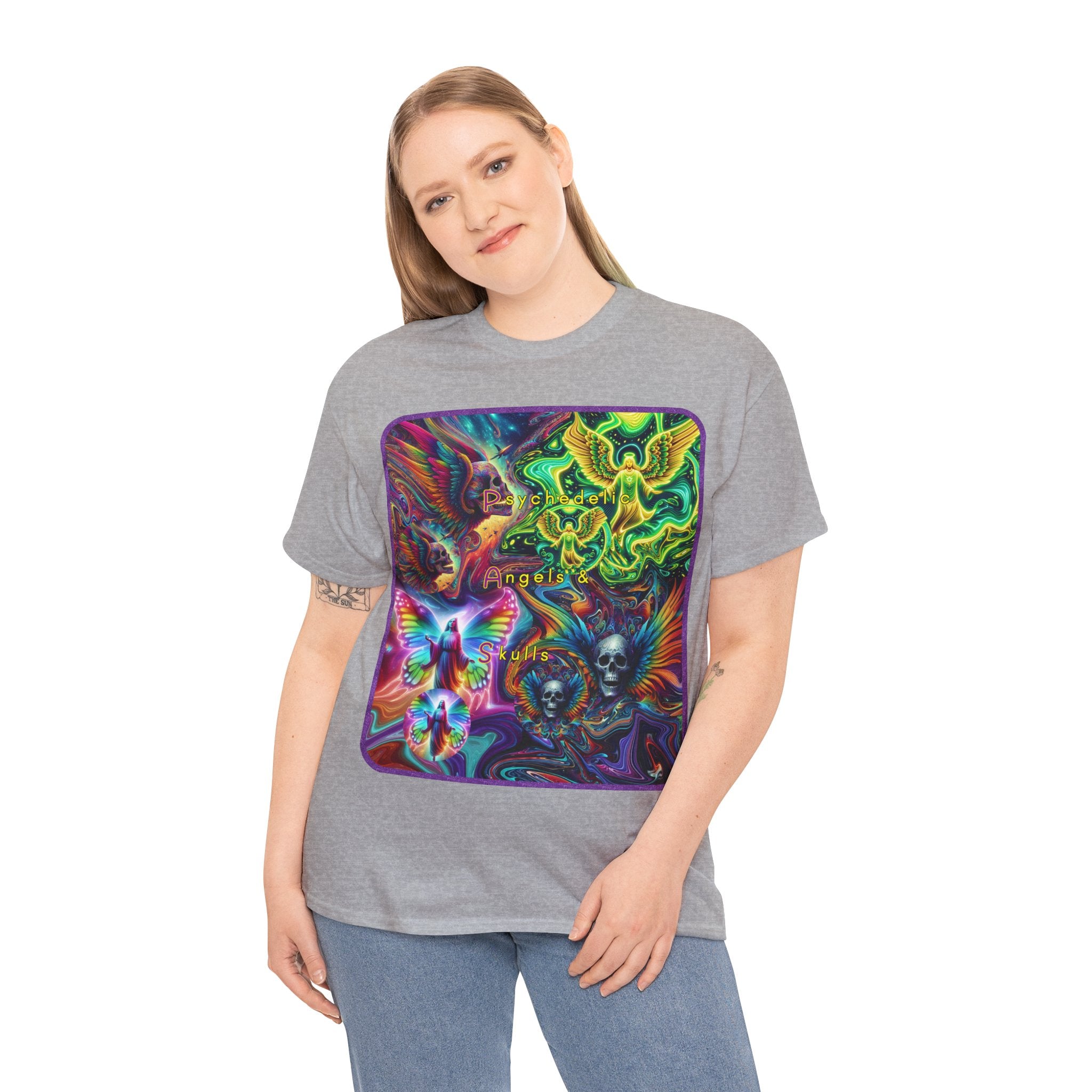 “Psychedelic Angels & Skulls” Heavy Cotton Tee