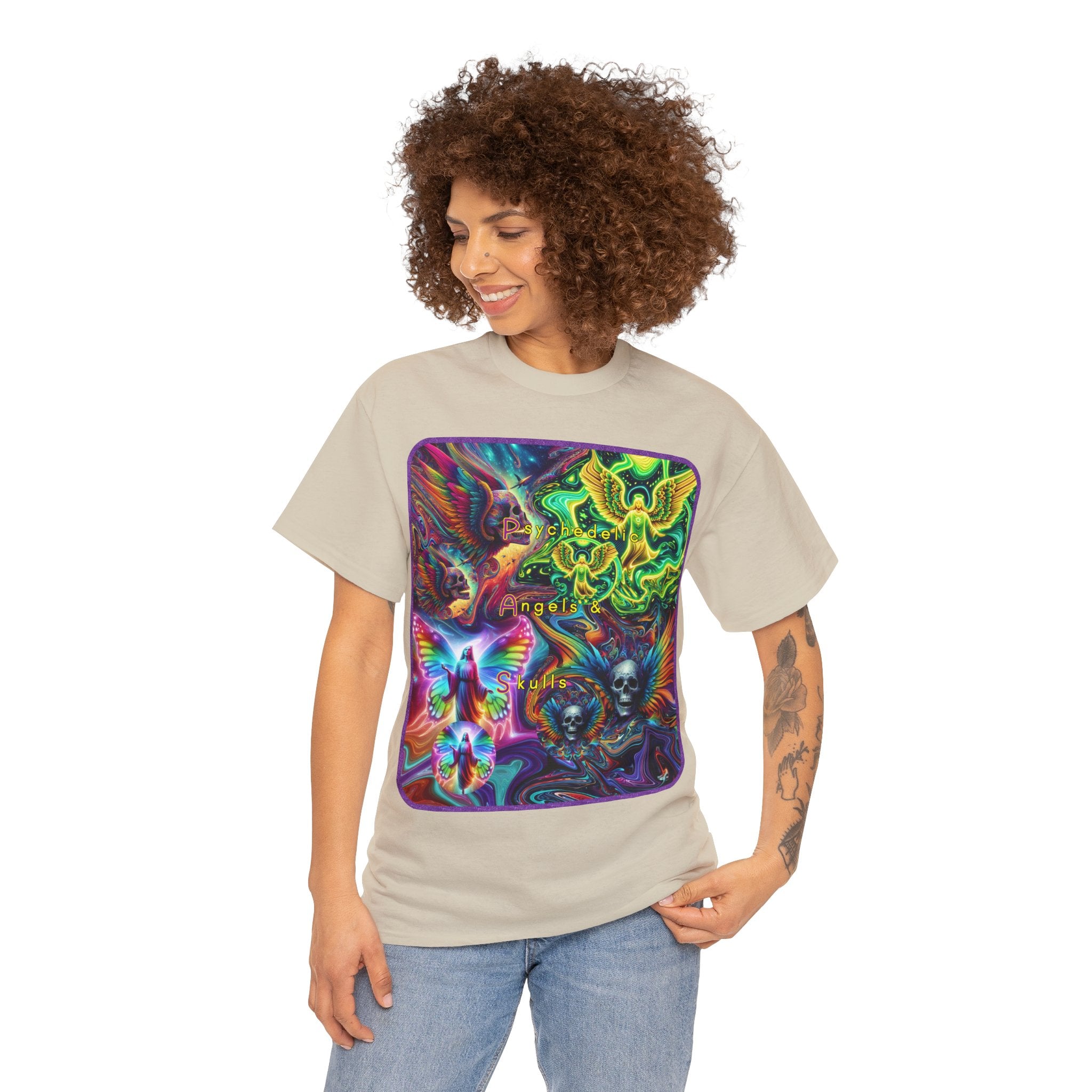 “Psychedelic Angels & Skulls” Heavy Cotton Tee