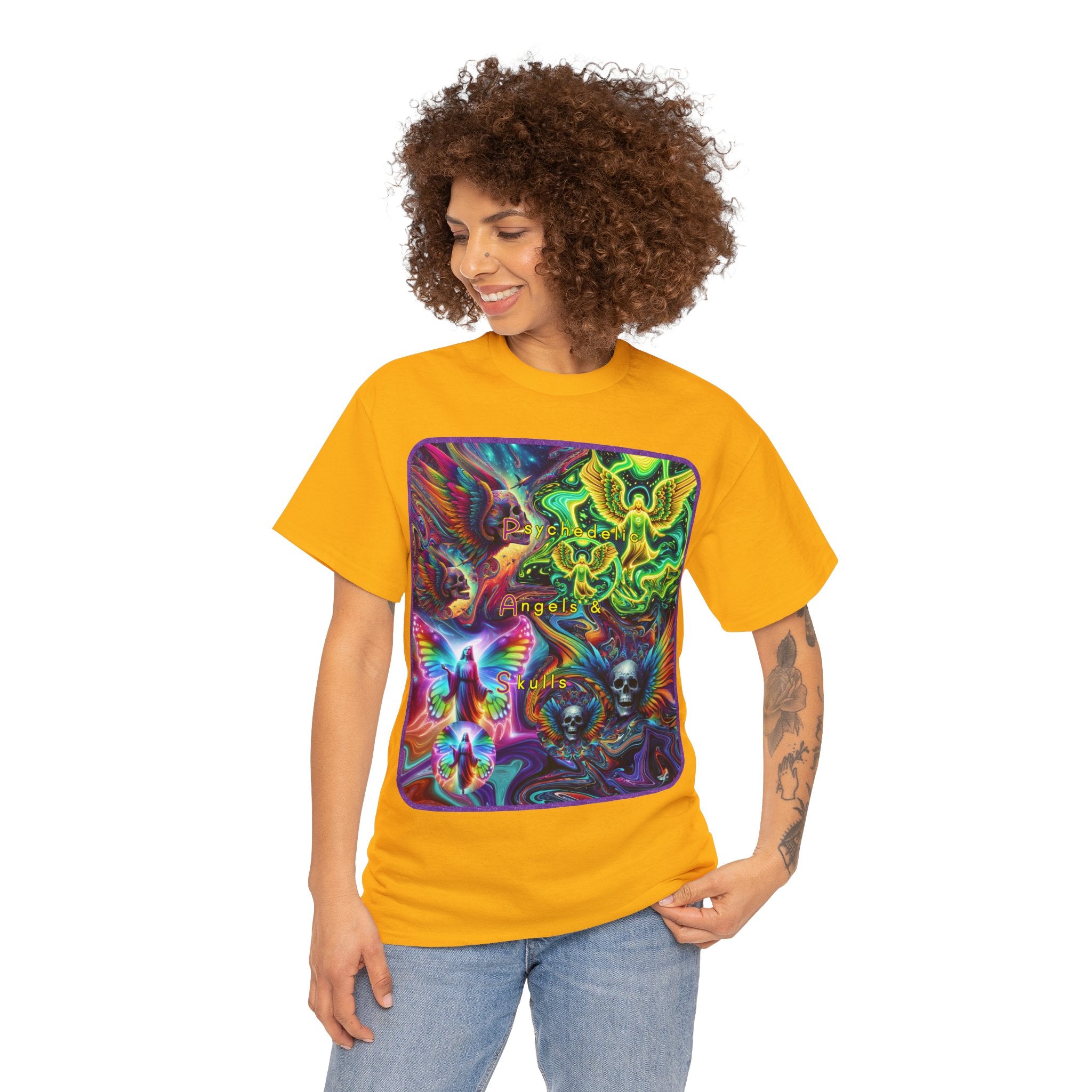 “Psychedelic Angels & Skulls” Heavy Cotton Tee