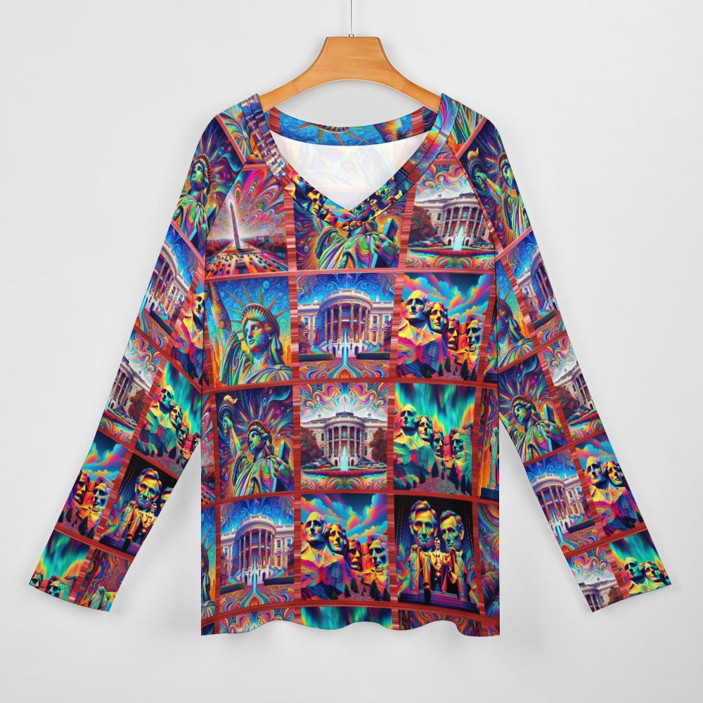 “Monumental Psychedelia” Women’s Plus Size Long Sleeve Loosely Flowing Top Sizes S – 5XL