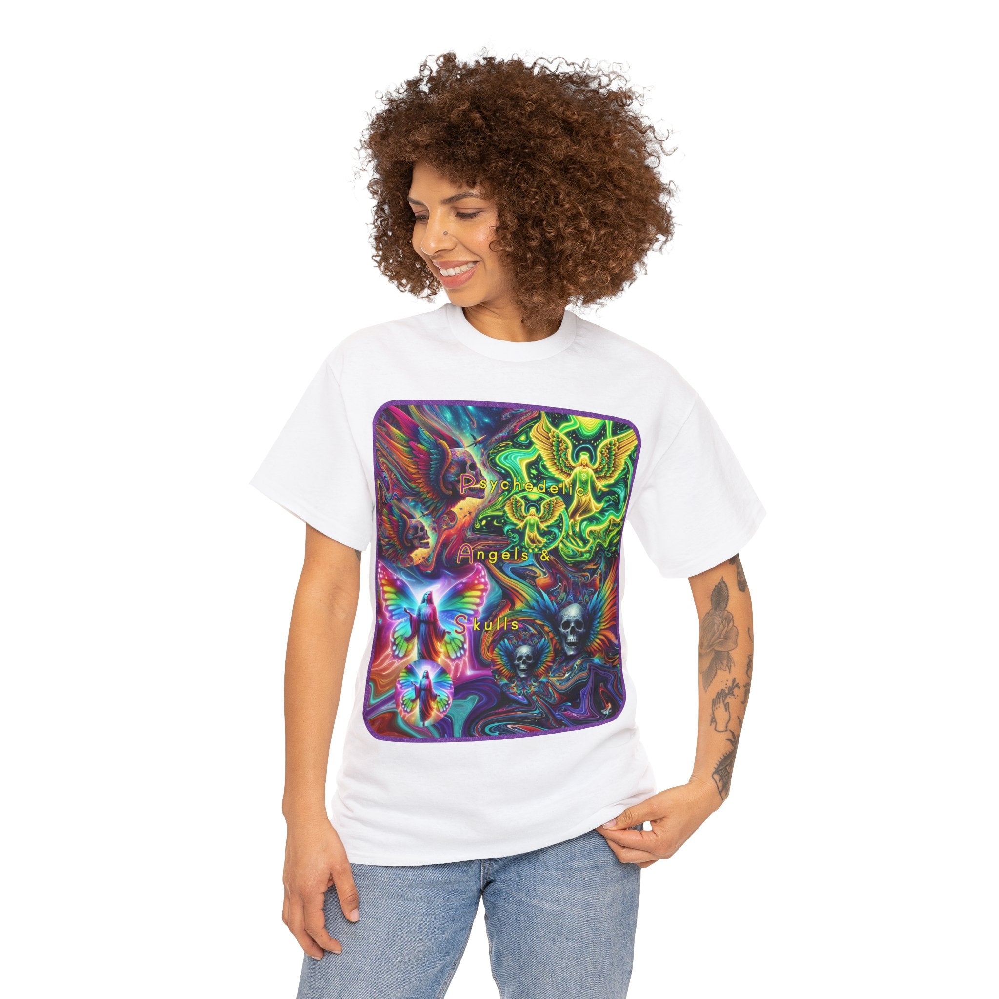 “Psychedelic Angels & Skulls” Heavy Cotton Tee