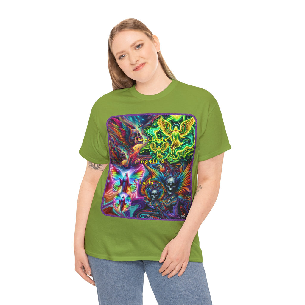 “Psychedelic Angels & Skulls” Heavy Cotton Tee