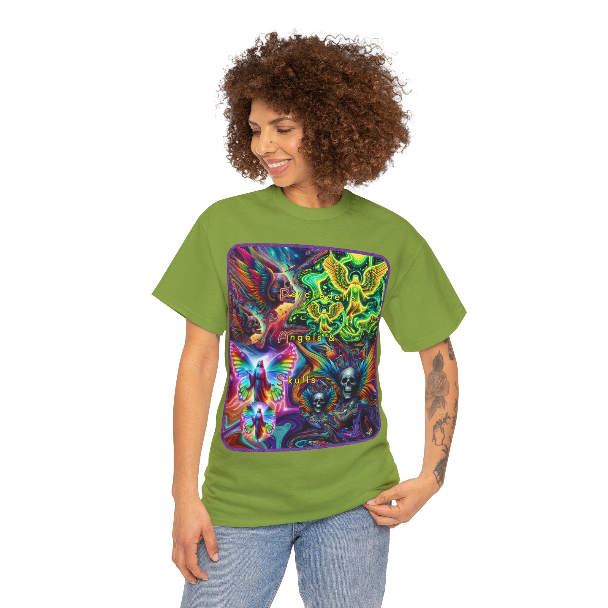 “Psychedelic Angels & Skulls” Heavy Cotton Tee