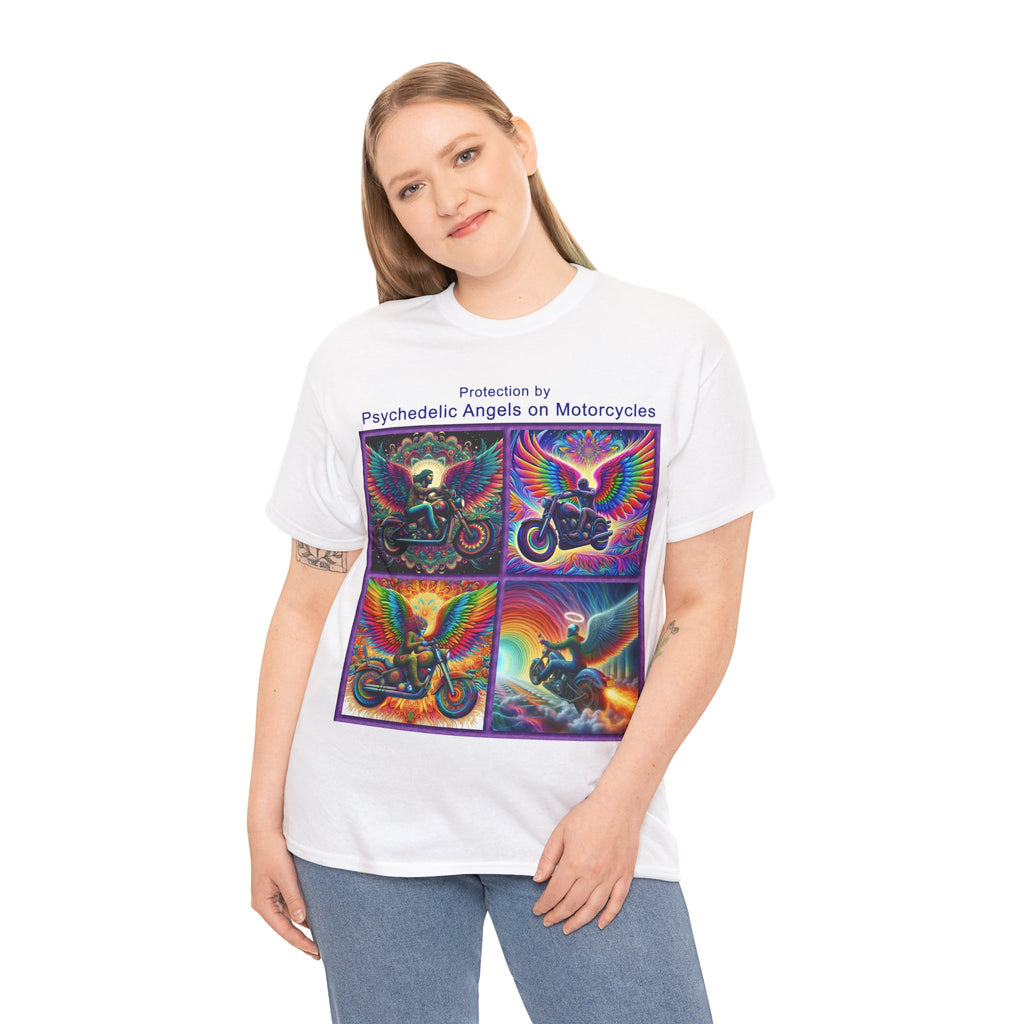 “Psychedelic Angels on Motorcycles” Heavy Cotton T-Shirt