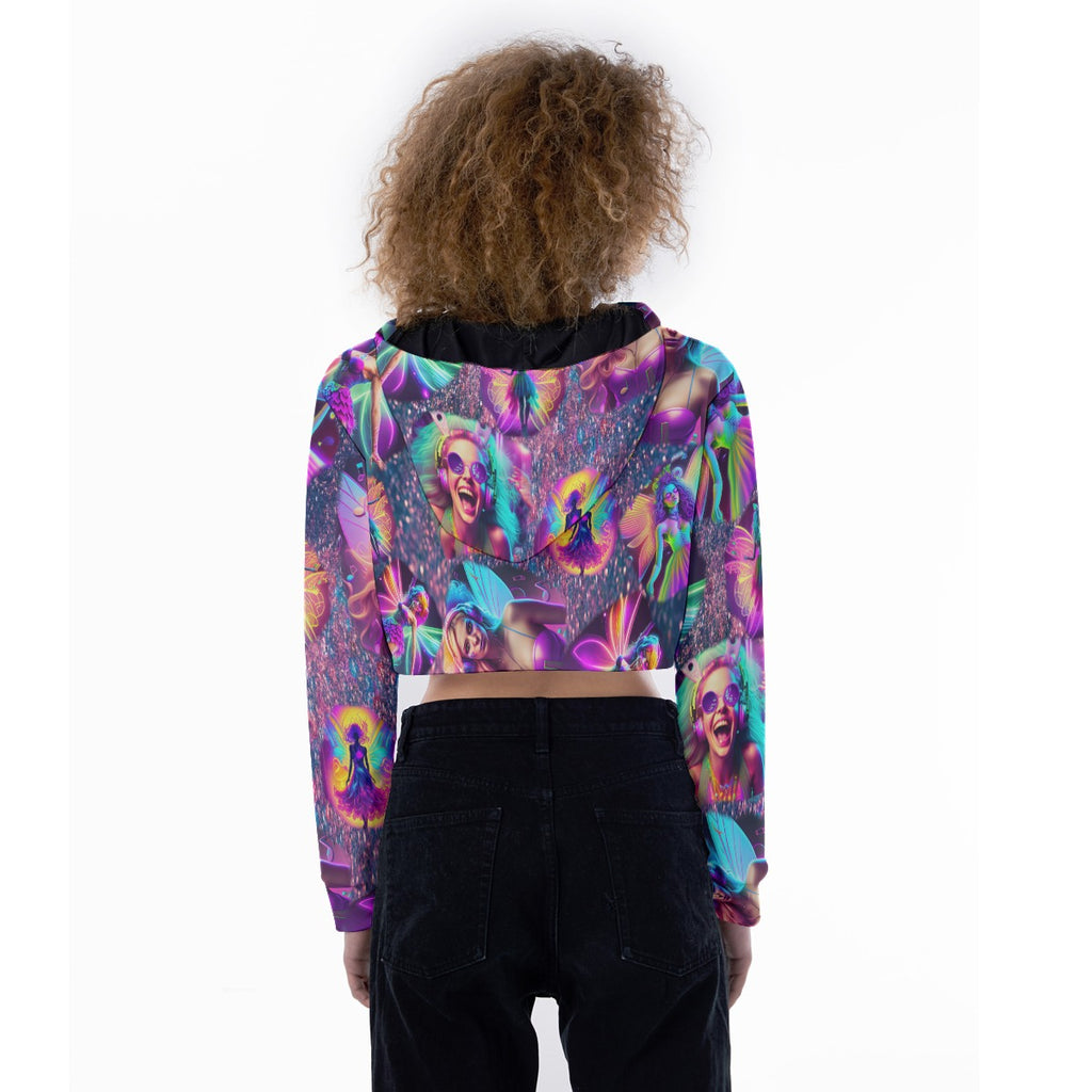 “Rave Fairies” Drop Shoulder Crop Top Hoodie