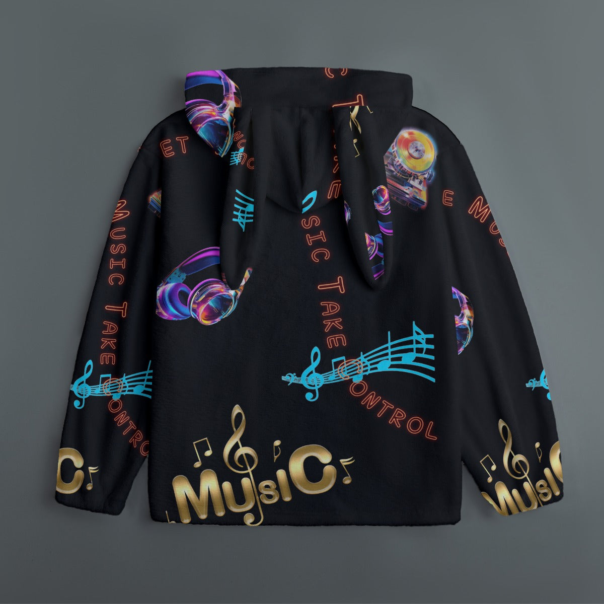 “Let the Music Take Control” Women's Plush Rave Bunny Ears Long Sleeve Top