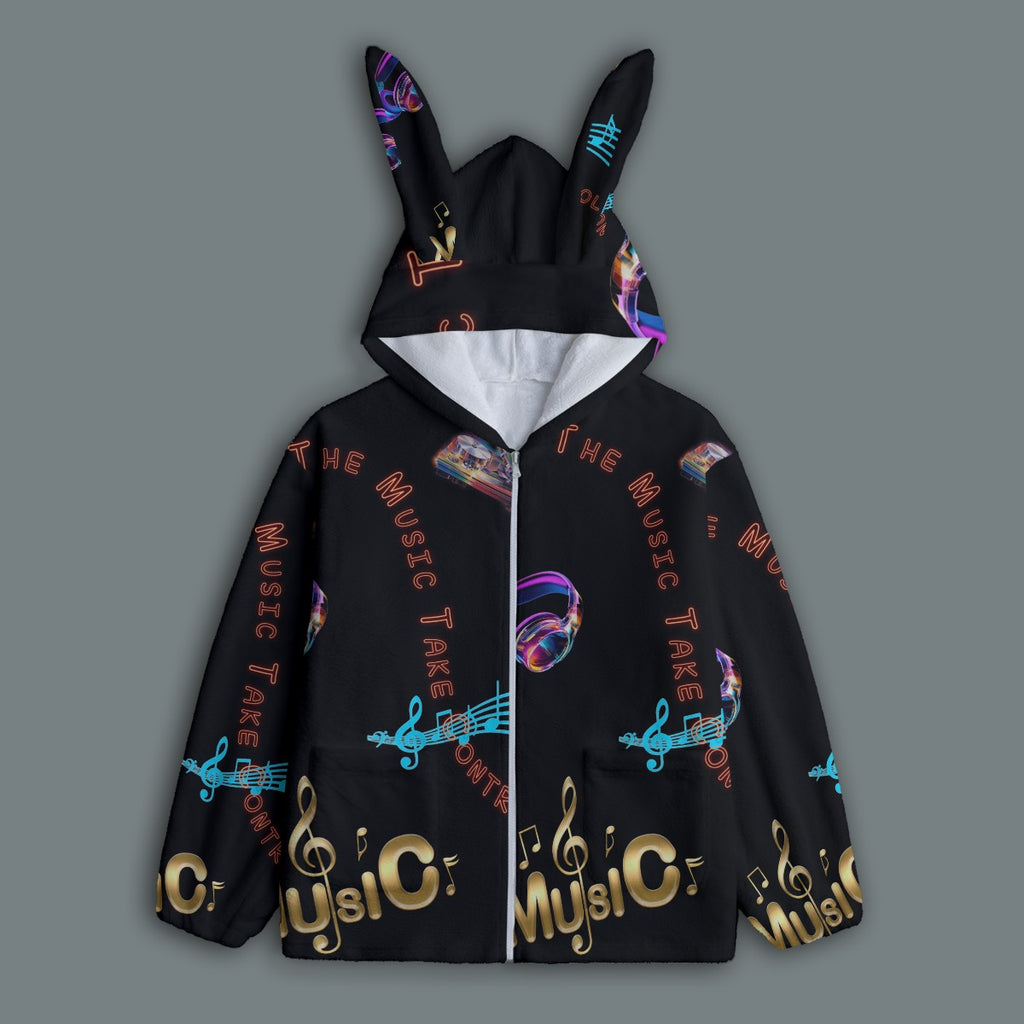 “Let the Music Take Control” Women's Plush Rave Bunny Ears Long Sleeve Top