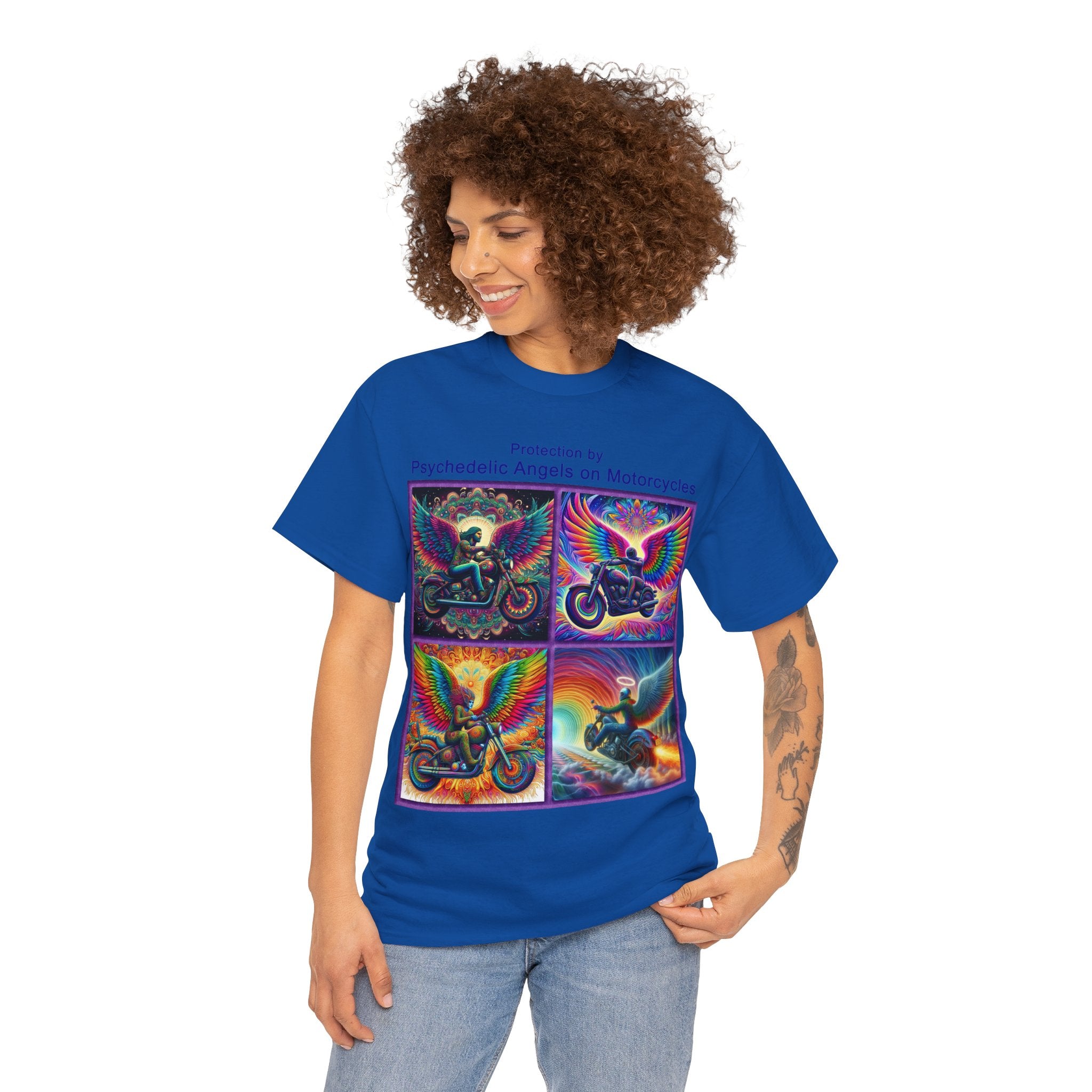 “Psychedelic Angels on Motorcycles” Heavy Cotton T-Shirt