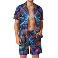 "Neon Neuron Men Connecting” Men’s Rave Outfit – Lounge Shirt and Beach Shorts