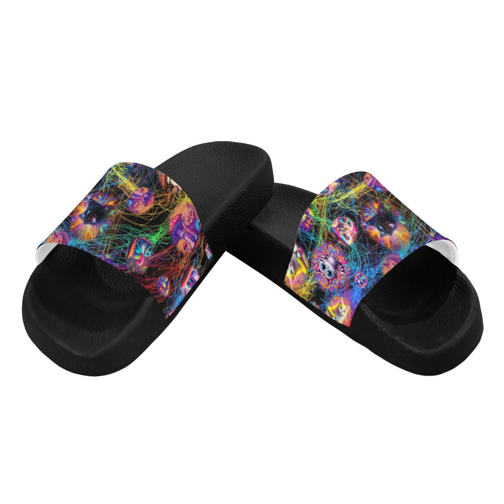 “Psychedelic Cats Study String Theory” Women's Slide Sandals