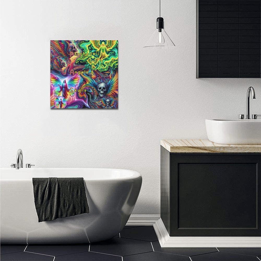 Psychedelic Angels & Skulls” " Canvas Wall Hanging 16” X 16”