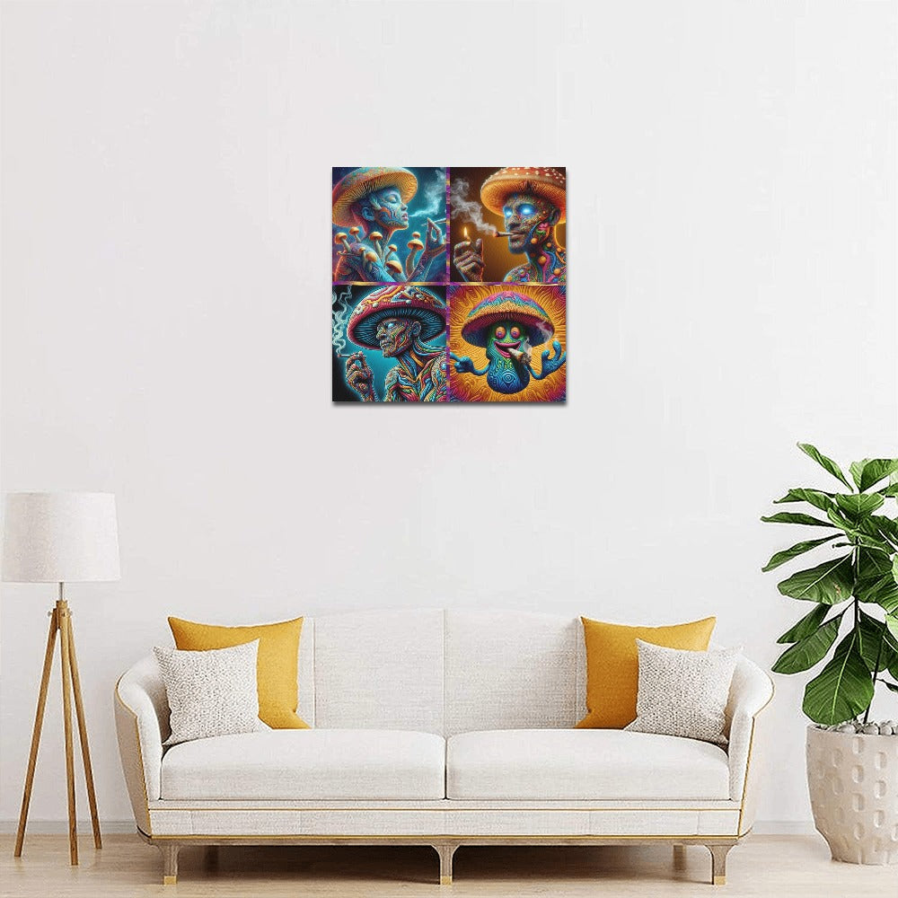 "Toking Psychedelic Mushroom People" Canvas Print 16” X 16”