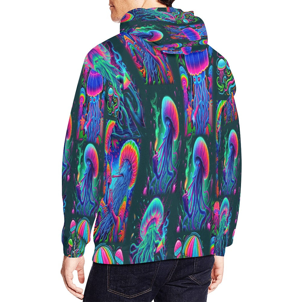 “Psychedelic Toking Jellyfish“ Men's Hoodie – Sizes S- 4XL
