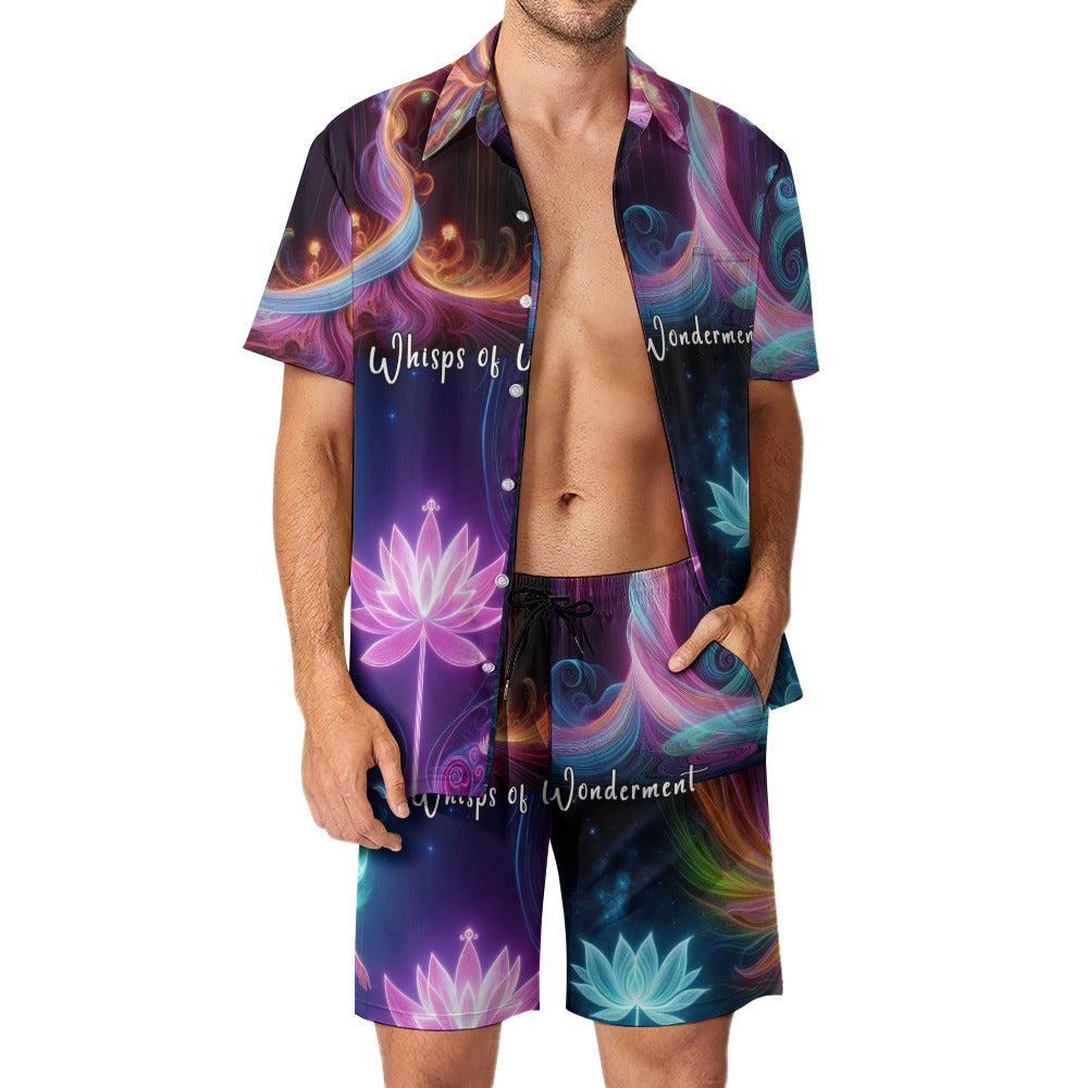 “Whispy Wonderment” Men’s Rave Outfit- Lounge Shirt and Shorts - Sizes XS - 3XL