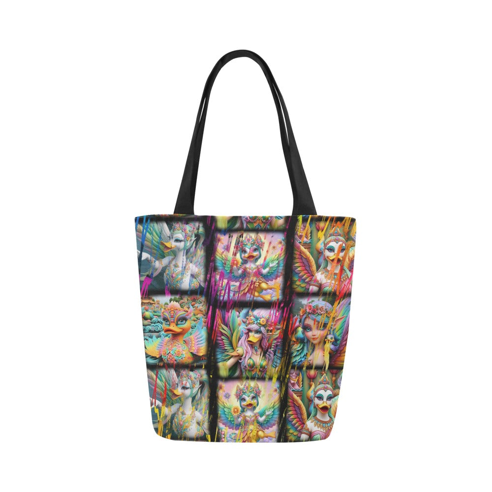 “Duck Fairies in a Storm of Colors” Canvas Tote Bag - Large