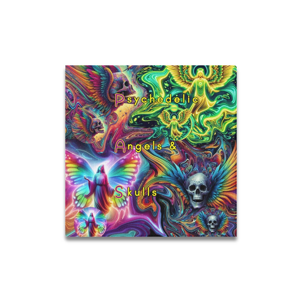 Psychedelic Angels & Skulls” " Canvas Wall Hanging 16” X 16”