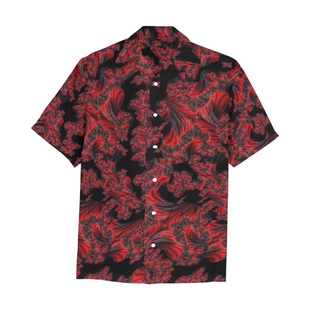 "Red Feathers in Black" Men's Designer Lounge Shirt With Pocket