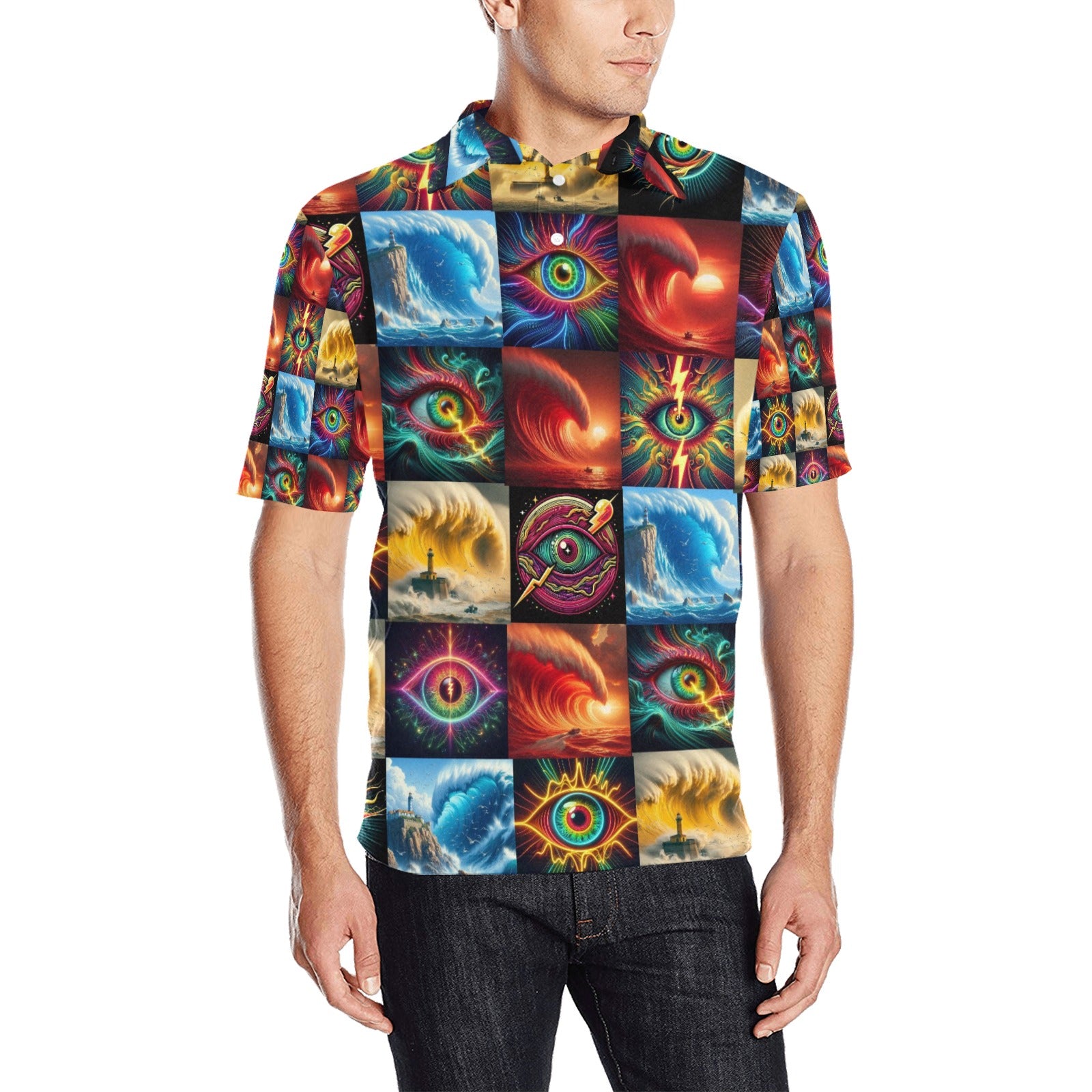 “Eye Wavess” Men’s Short Sleeve Polo Style Lounge Shirt