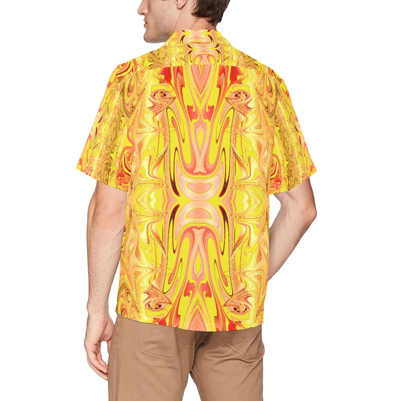 “Fire and Gold” Men’s Designer Lounge Shirt with Pocket – 90 Degree Yellow