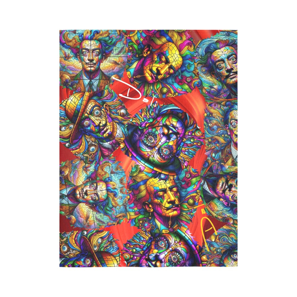 “Stained Glass Psychedelic Salvadore Dali on Red” Wall Tapestry 60” X 80”
