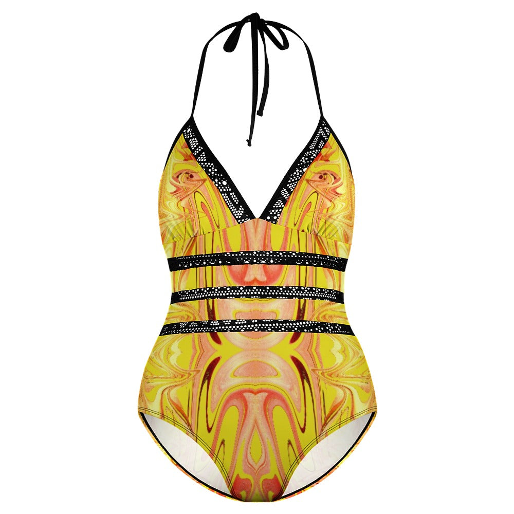 "Fire and Gold" One Piece Women's Swimsuit Plus Size