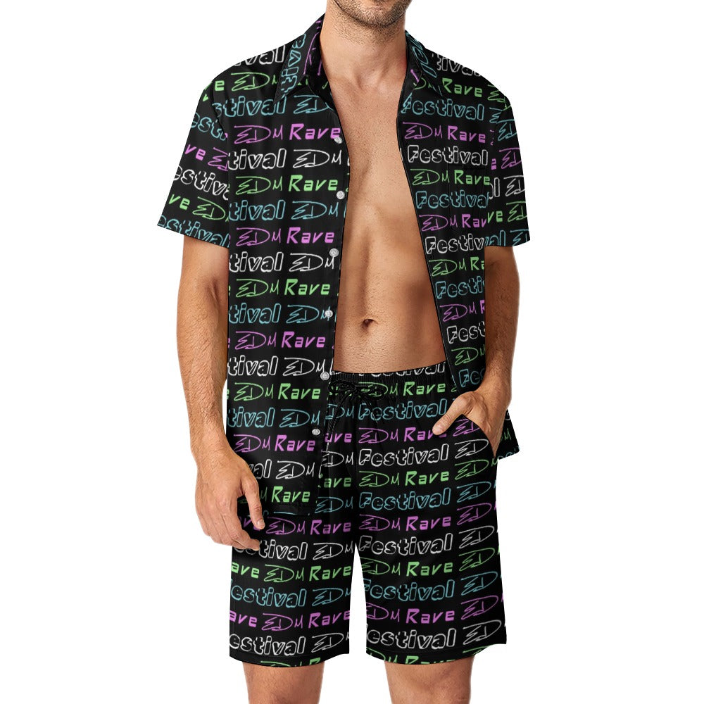 “EDM Rave Festival” Men’s Rave Outfit – Lounge Shirt and Beach Shorts