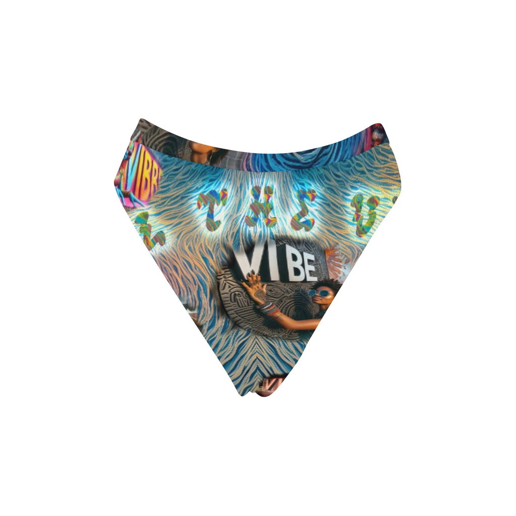 “Feel the Vibe” High-Waisted High-Cut Bikini Rave Bottom