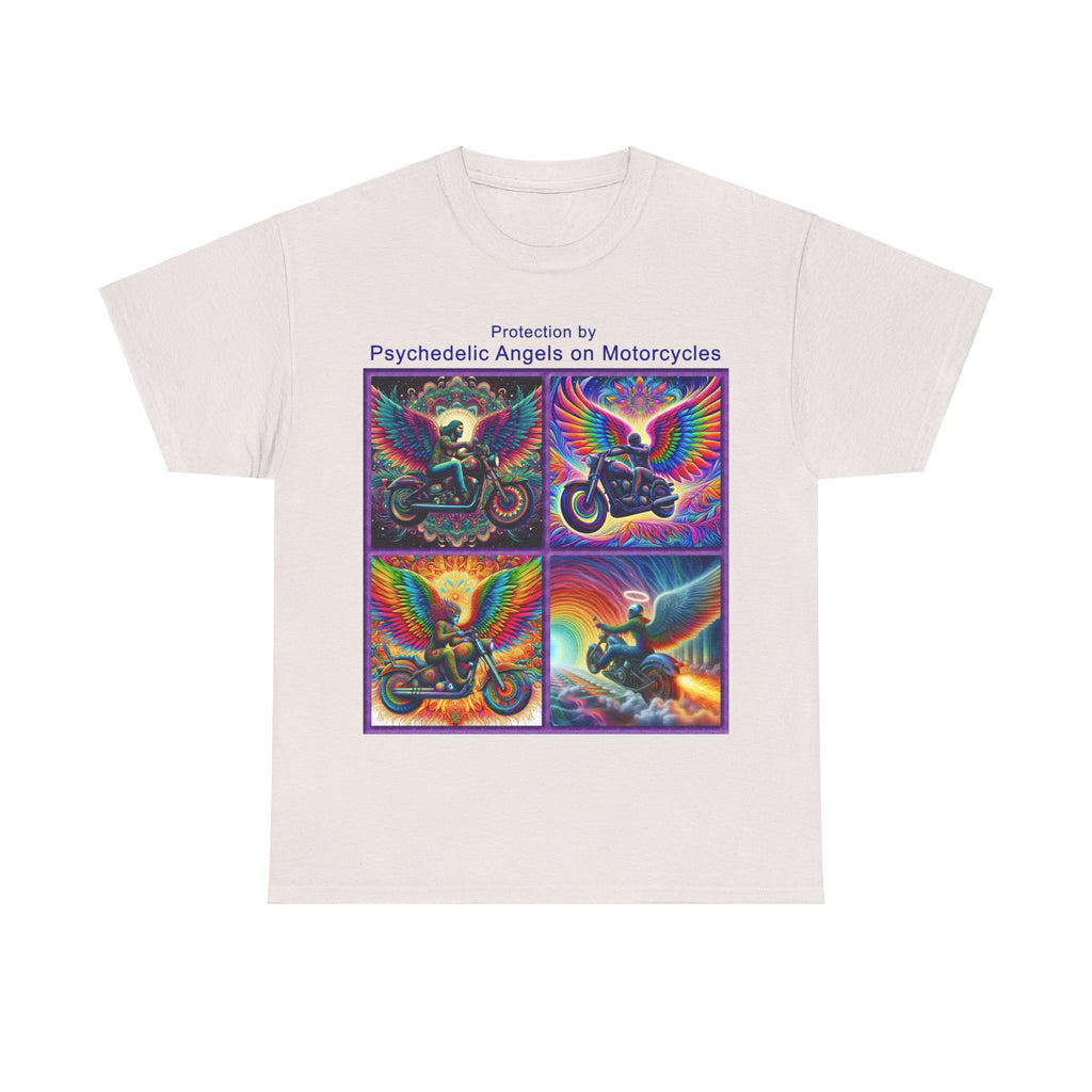 “Psychedelic Angels on Motorcycles” Heavy Cotton T-Shirt
