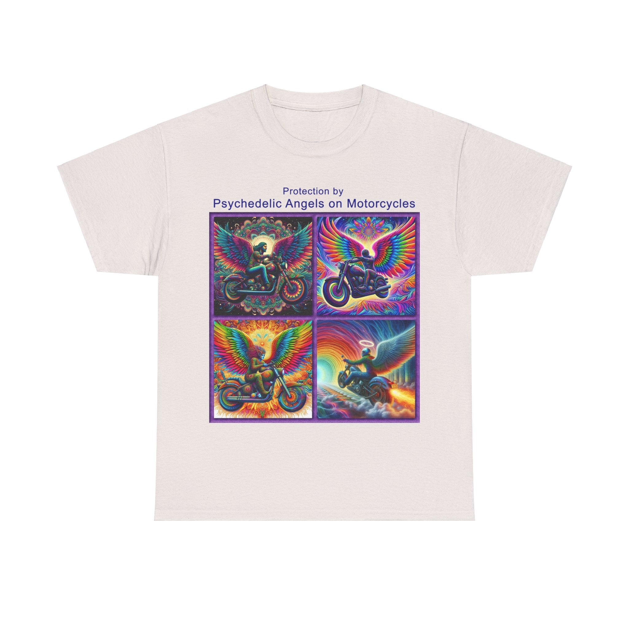 “Psychedelic Angels on Motorcycles” Heavy Cotton T-Shirt