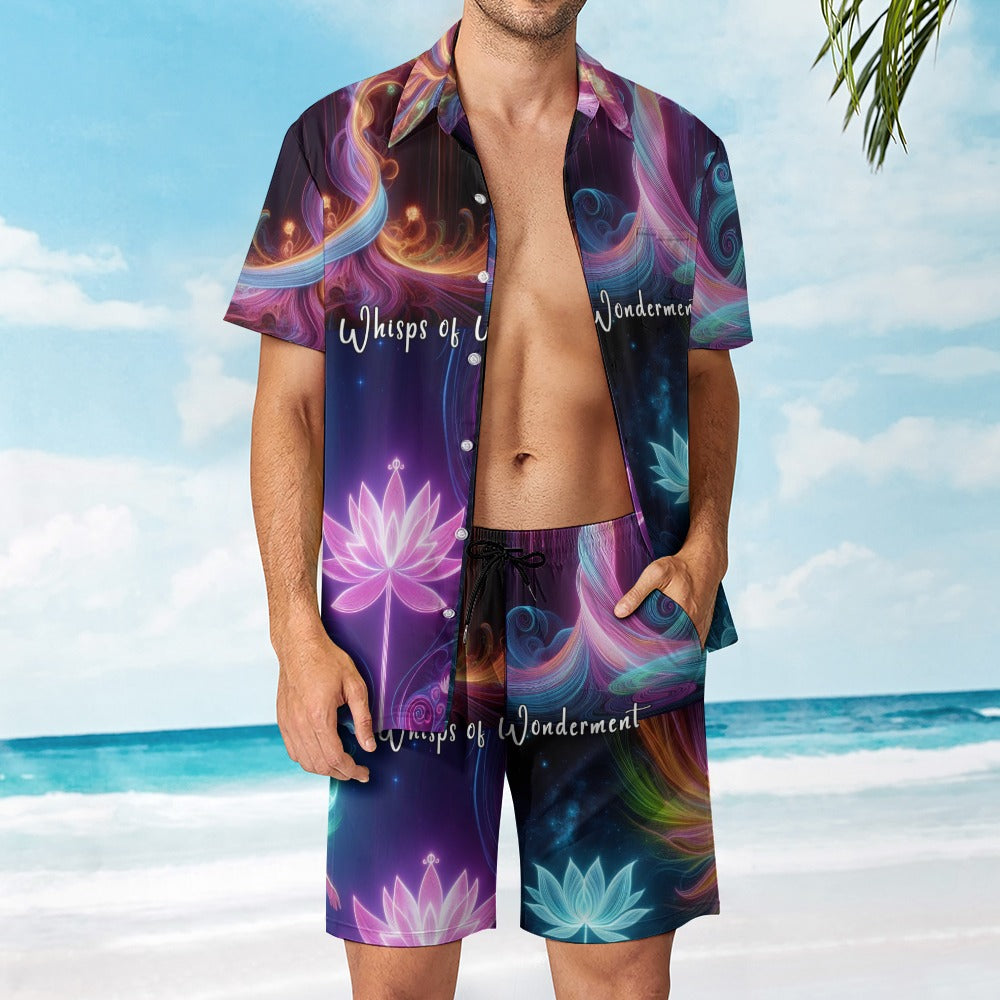“Whispy Wonderment” Men’s Rave Outfit- Lounge Shirt and Shorts - Sizes XS - 3XL