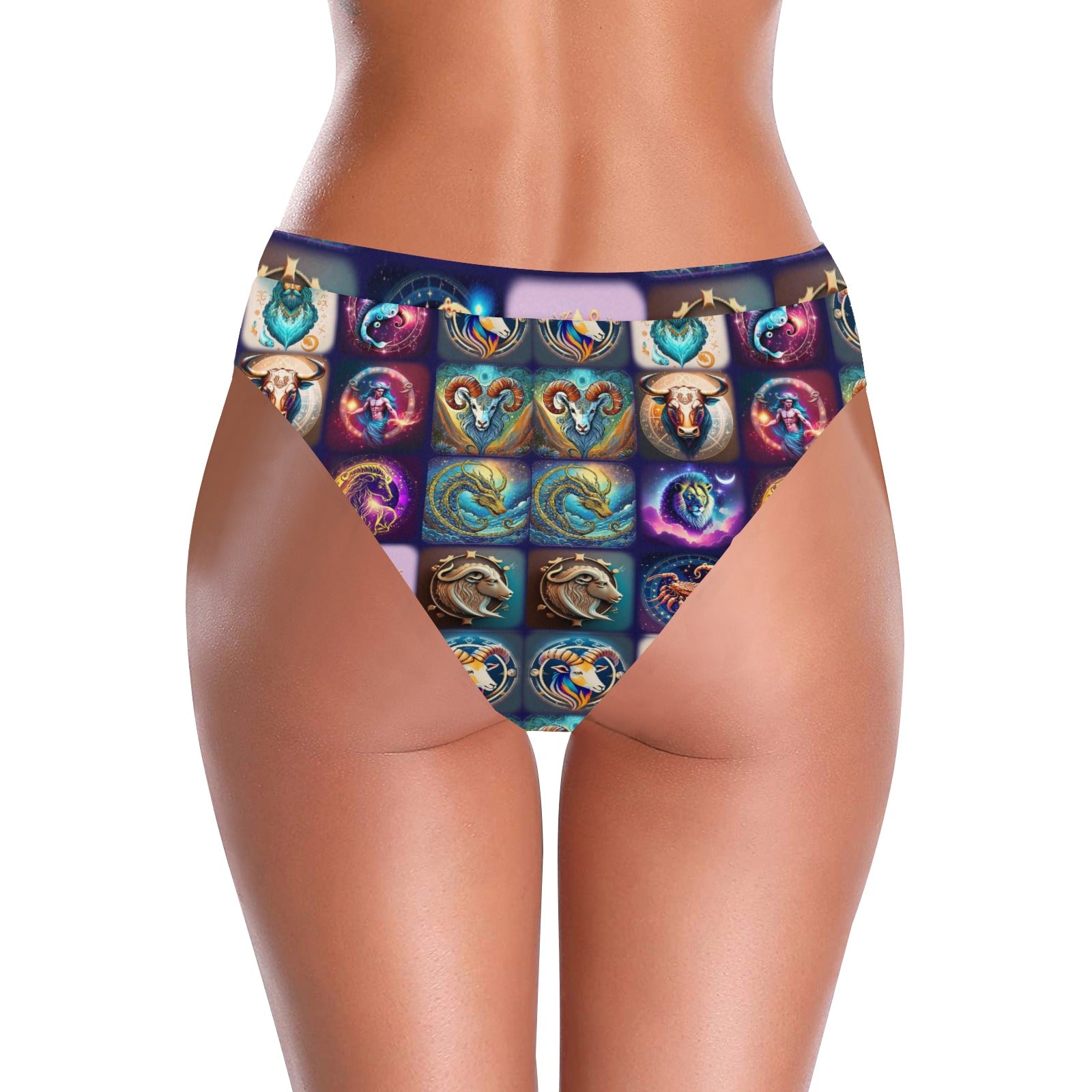 "Zodiac Aligned” High-Waisted High V-Cut Bikini Rave Bottom -  Sizes XS – 5XL