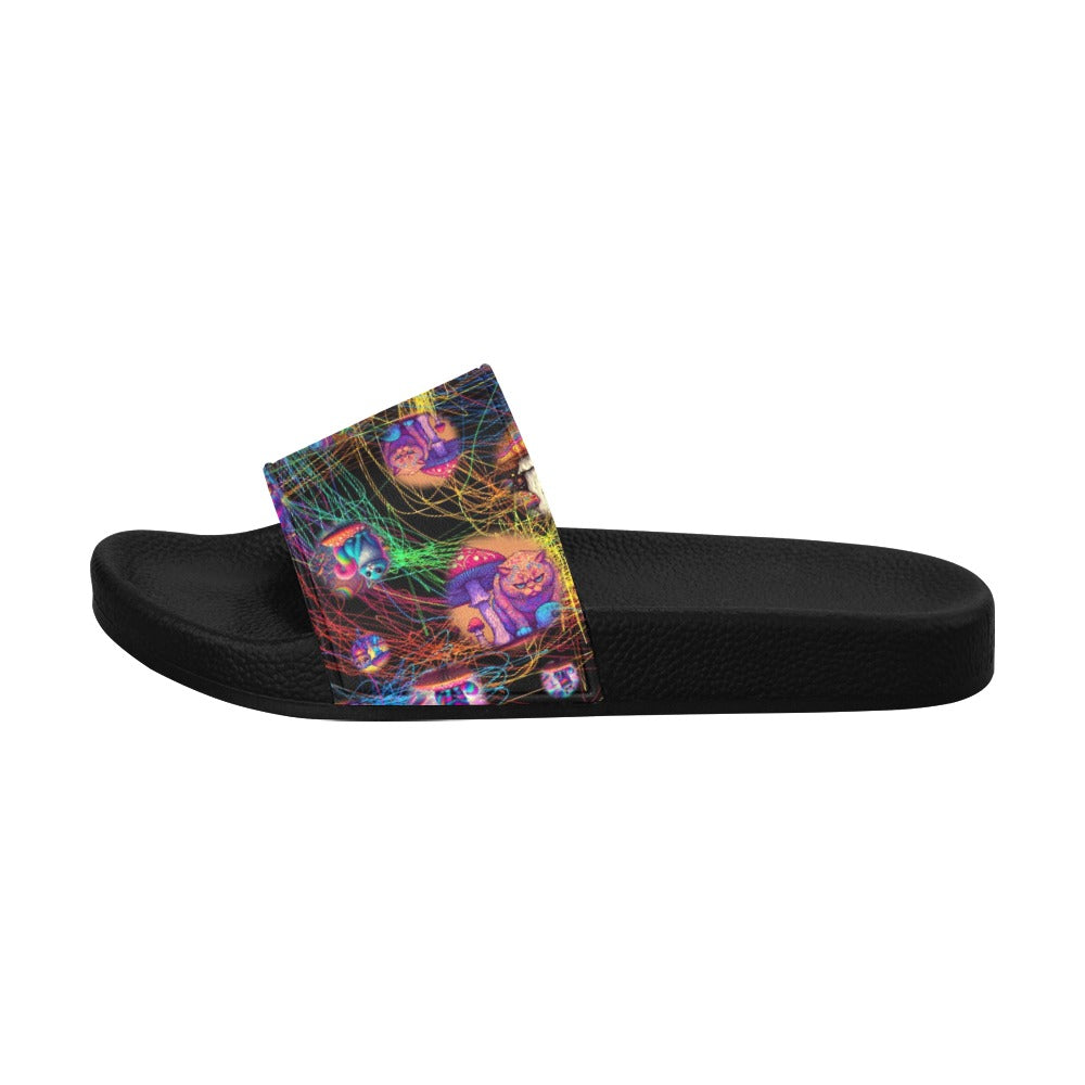 “Psychedelic Cats Study String Theory” Women's Slide Sandals