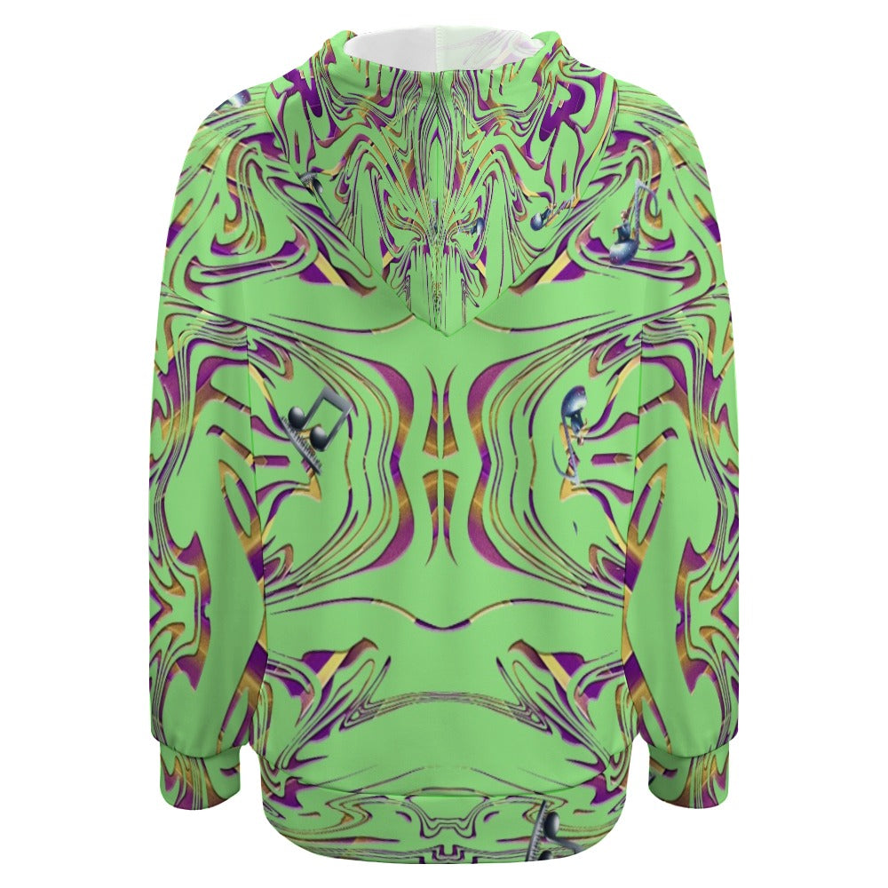 “Music Mind Rave in Purple and Gold” Women’s Dropped Sleeve Hoodie