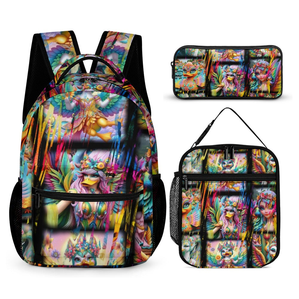 “Duck Fairies in a Storm of Colors” Backpack 3 Piece Set